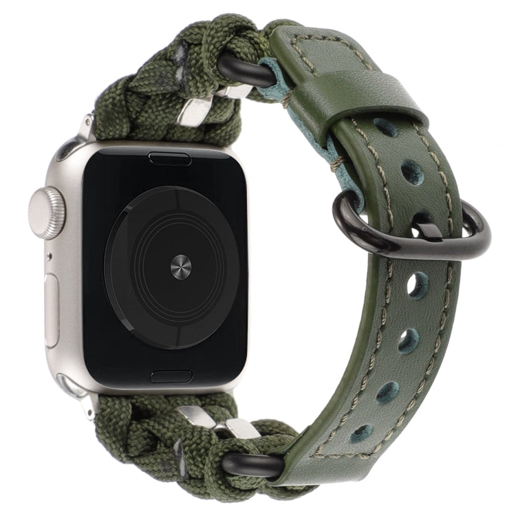 For Apple Watch Series 6 40mm Paracord Genuine Leather Watch Band(Army Green) - Watch Bands by PMC TechLife | Online Shopping South Africa | PMC TechLife