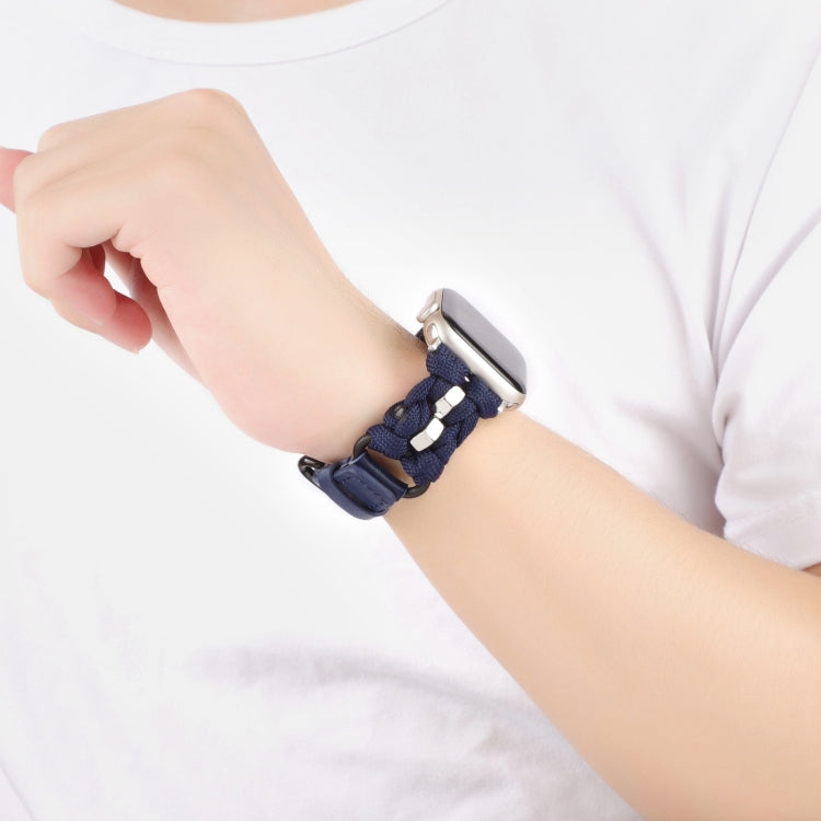 For Apple Watch Series 5 40mm Paracord Genuine Leather Watch Band(Royal Blue) - Watch Bands by PMC TechLife | Online Shopping South Africa | PMC TechLife