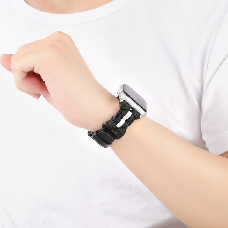 For Apple Watch Series 5 40mm Paracord Genuine Leather Watch Band(Black) - Watch Bands by PMC TechLife | Online Shopping South Africa | PMC TechLife