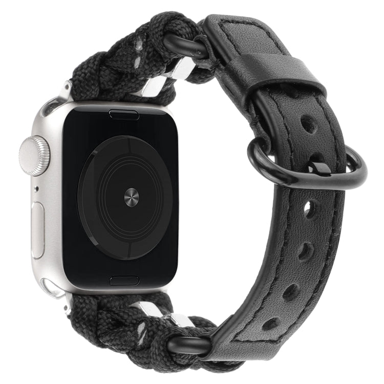 For Apple Watch Series 5 40mm Paracord Genuine Leather Watch Band(Black) - Watch Bands by PMC TechLife | Online Shopping South Africa | PMC TechLife