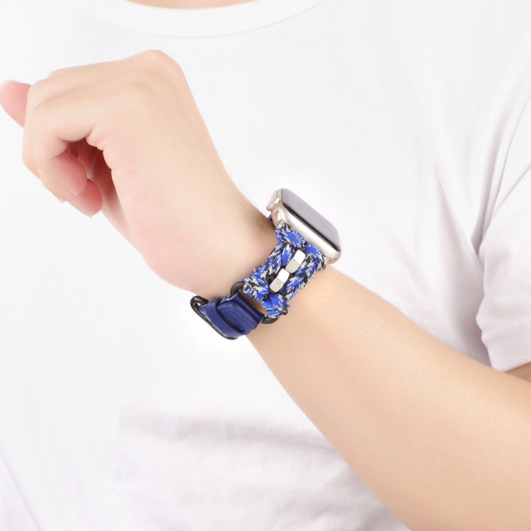 For Apple Watch Series 4 44mm Paracord Genuine Leather Watch Band(Blue Camo) - Watch Bands by PMC TechLife | Online Shopping South Africa | PMC TechLife