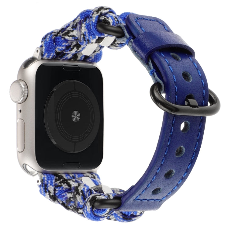 For Apple Watch Series 4 44mm Paracord Genuine Leather Watch Band(Blue Camo) - Watch Bands by PMC TechLife | Online Shopping South Africa | PMC TechLife