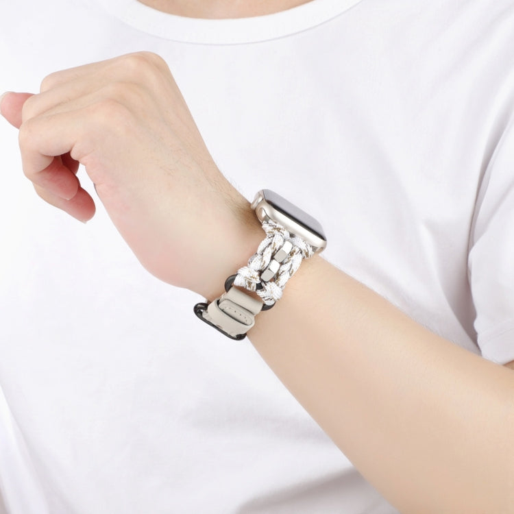 For Apple Watch 42mm Paracord Genuine Leather Watch Band(White Khaki) - Watch Bands by PMC TechLife | Online Shopping South Africa | PMC TechLife