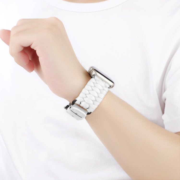 For Apple Watch Series 9 41mm Plain Paracord Genuine Leather Watch Band(White) - Watch Bands by PMC TechLife | Online Shopping South Africa | PMC TechLife