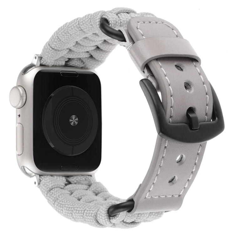 For Apple Watch Series 8 41mm Plain Paracord Genuine Leather Watch Band(Grey) - Watch Bands by PMC TechLife | Online Shopping South Africa | PMC TechLife