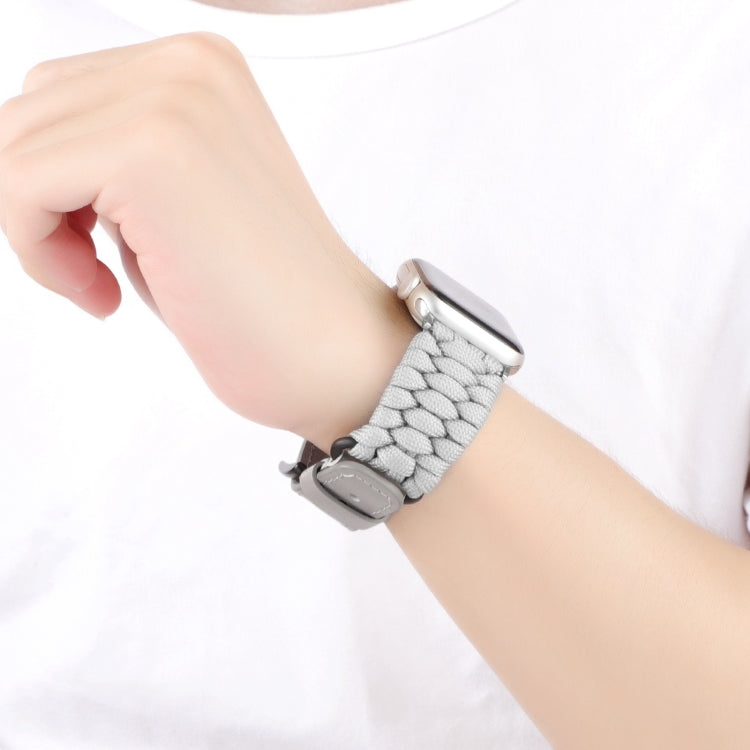 For Apple Watch Series 8 45mm Plain Paracord Genuine Leather Watch Band(Grey) - Watch Bands by PMC TechLife | Online Shopping South Africa | PMC TechLife | Buy Now Pay Later Mobicred