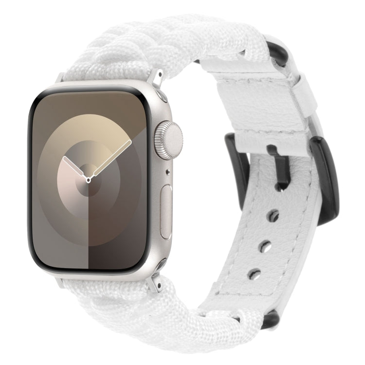 For Apple Watch SE 2022 40mm Plain Paracord Genuine Leather Watch Band(White) - Watch Bands by PMC TechLife | Online Shopping South Africa | PMC TechLife
