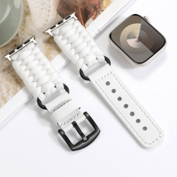 For Apple Watch SE 2022 40mm Plain Paracord Genuine Leather Watch Band(White) - Watch Bands by PMC TechLife | Online Shopping South Africa | PMC TechLife