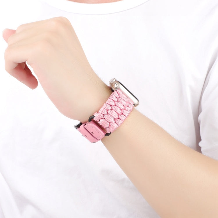 For Apple Watch SE 2022 44mm Plain Paracord Genuine Leather Watch Band(Pink) - free shipping - PMC TechLife - Order now!