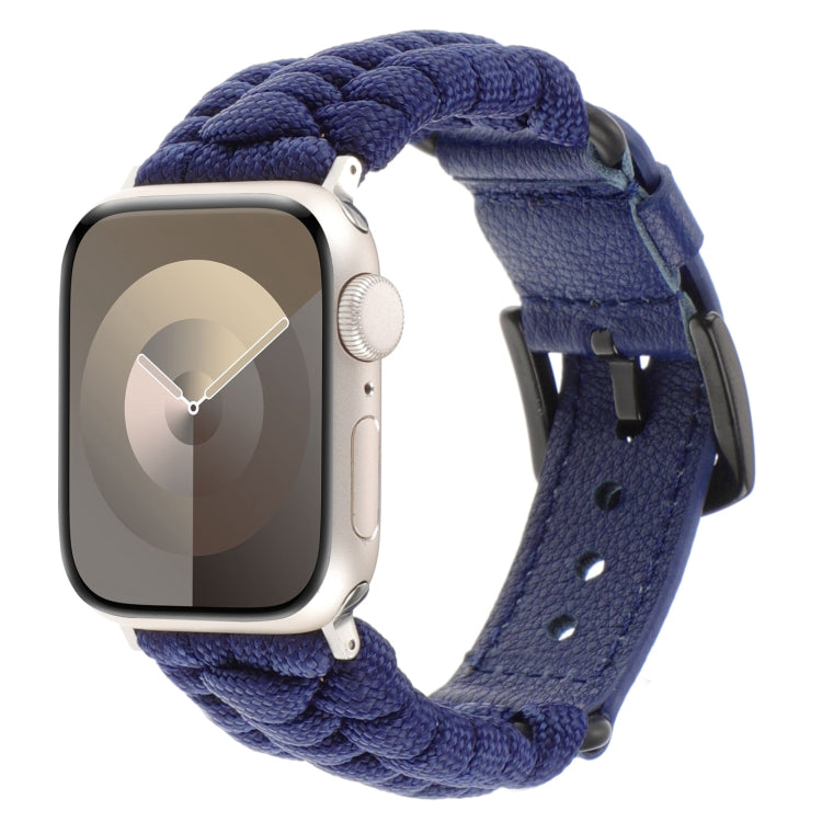 For Apple Watch Series 7 41mm Plain Paracord Genuine Leather Watch Band(Royal Blue) - Watch Bands by PMC TechLife | Online Shopping South Africa | PMC TechLife