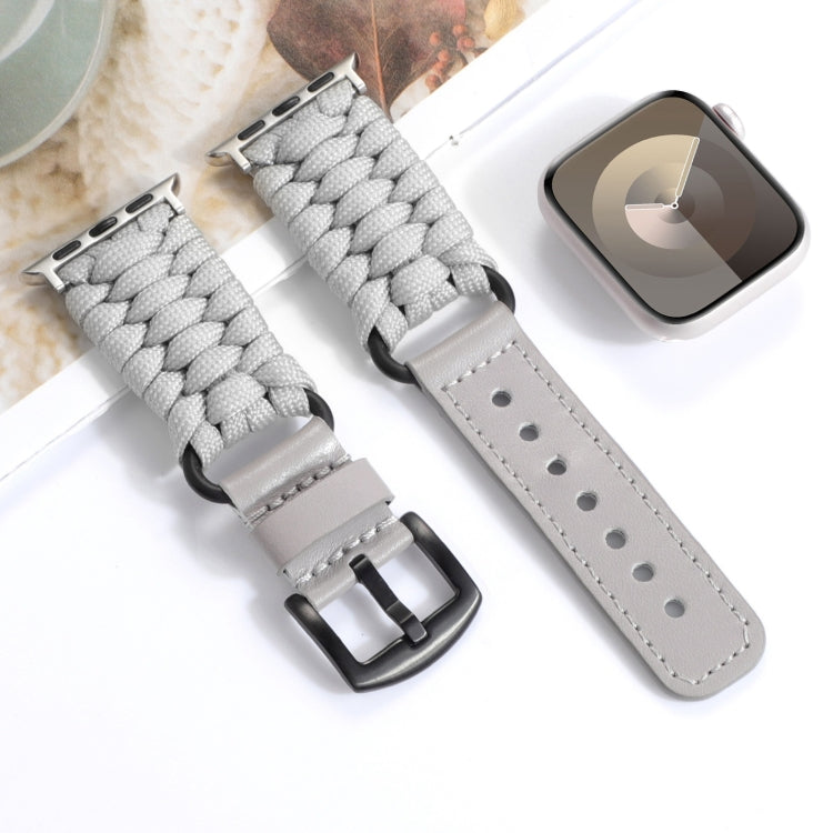 For Apple Watch Series 7 45mm Plain Paracord Genuine Leather Watch Band(Grey) - Watch Bands by PMC TechLife | Online Shopping South Africa | PMC TechLife