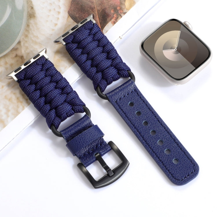 For Apple Watch SE 40mm Plain Paracord Genuine Leather Watch Band(Royal Blue) - Watch Bands by PMC TechLife | Online Shopping South Africa | PMC TechLife