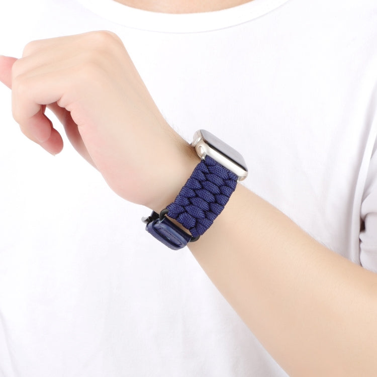 For Apple Watch SE 40mm Plain Paracord Genuine Leather Watch Band(Royal Blue) - Watch Bands by PMC TechLife | Online Shopping South Africa | PMC TechLife