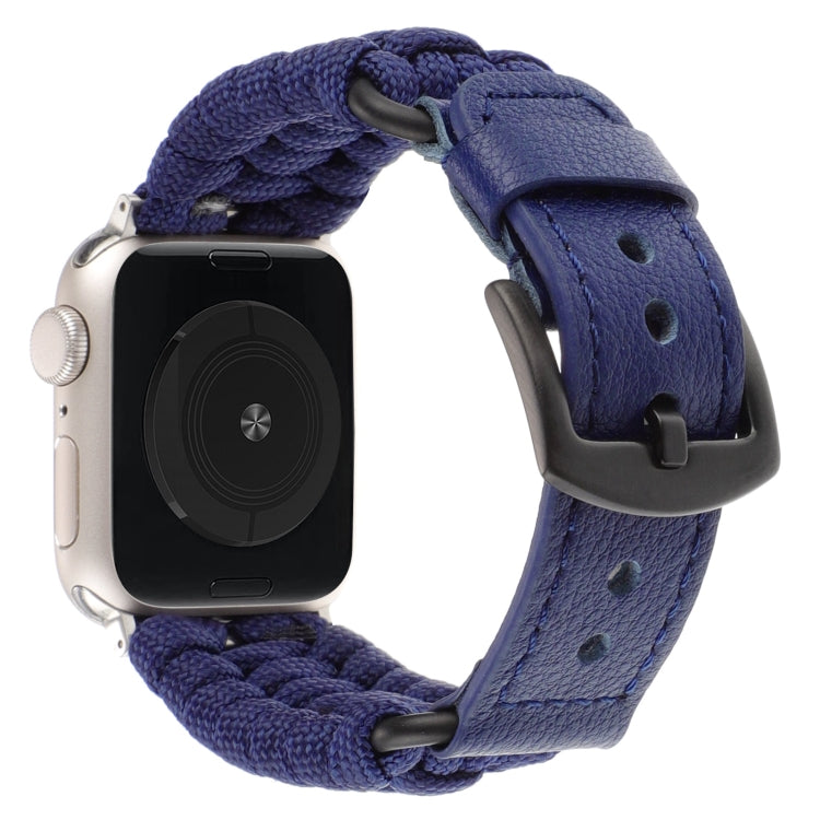 For Apple Watch SE 40mm Plain Paracord Genuine Leather Watch Band(Royal Blue) - Watch Bands by PMC TechLife | Online Shopping South Africa | PMC TechLife