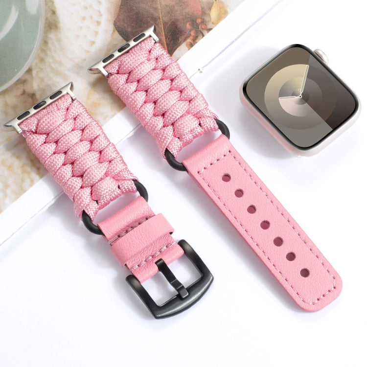 For Apple Watch Series 5 40mm Plain Paracord Genuine Leather Watch Band(Pink) - Watch Bands by PMC TechLife | Online Shopping South Africa | PMC TechLife