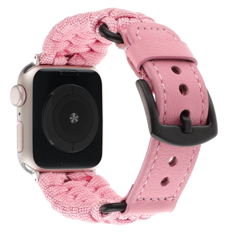 For Apple Watch Series 5 40mm Plain Paracord Genuine Leather Watch Band(Pink) - Watch Bands by PMC TechLife | Online Shopping South Africa | PMC TechLife