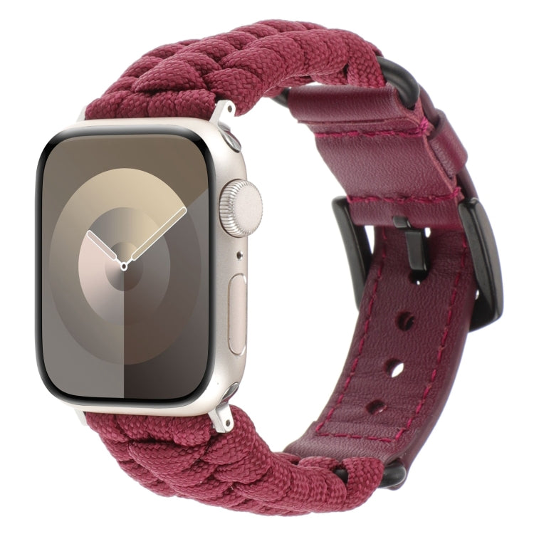 For Apple Watch Series 5 40mm Plain Paracord Genuine Leather Watch Band(Wine Red) - Watch Bands by PMC TechLife | Online Shopping South Africa | PMC TechLife