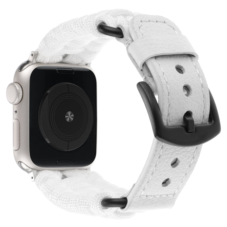 For Apple Watch Series 4 44mm Plain Paracord Genuine Leather Watch Band(White) - free shipping - PMC TechLife - Order now!