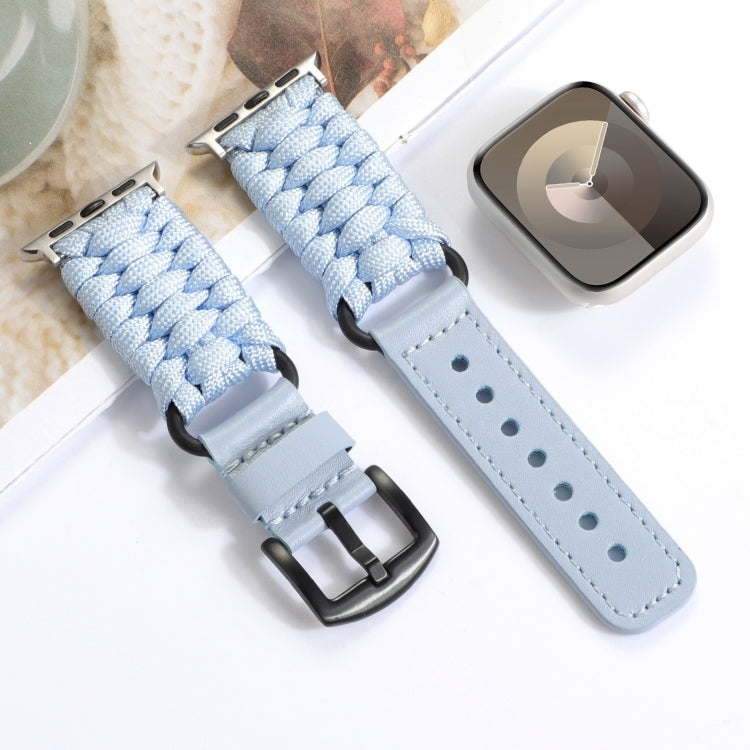 For Apple Watch Series 4 40mm Plain Paracord Genuine Leather Watch Band(Baby Blue) - Watch Bands by PMC TechLife | Online Shopping South Africa | PMC TechLife