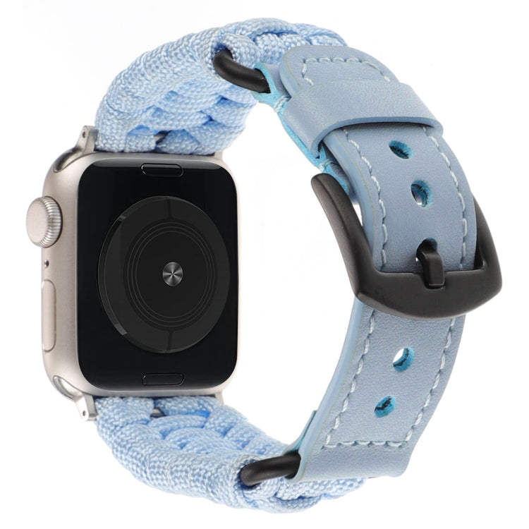For Apple Watch Series 4 40mm Plain Paracord Genuine Leather Watch Band(Baby Blue) - Watch Bands by PMC TechLife | Online Shopping South Africa | PMC TechLife