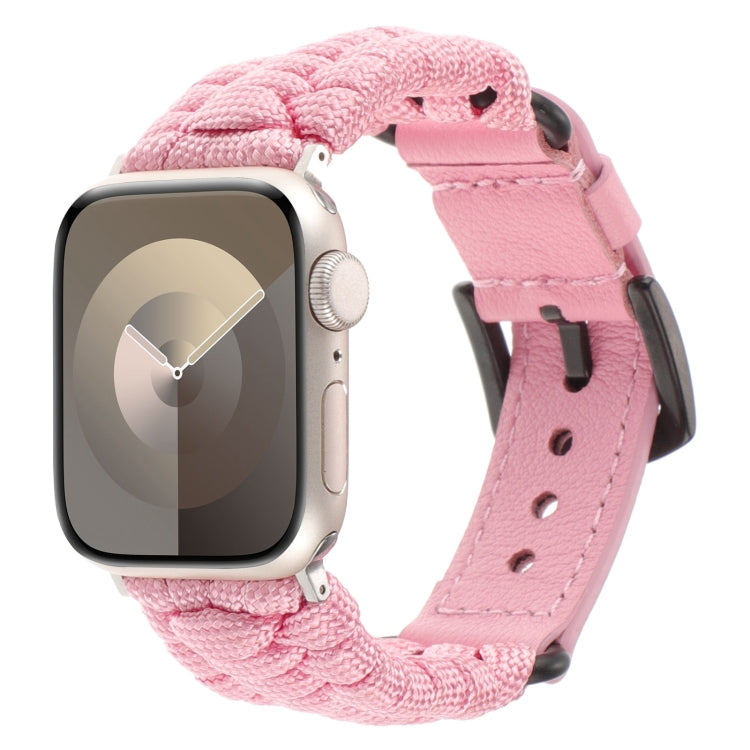 For Apple Watch Series 3 38mm Plain Paracord Genuine Leather Watch Band(Pink) - free shipping - PMC TechLife - Order now!