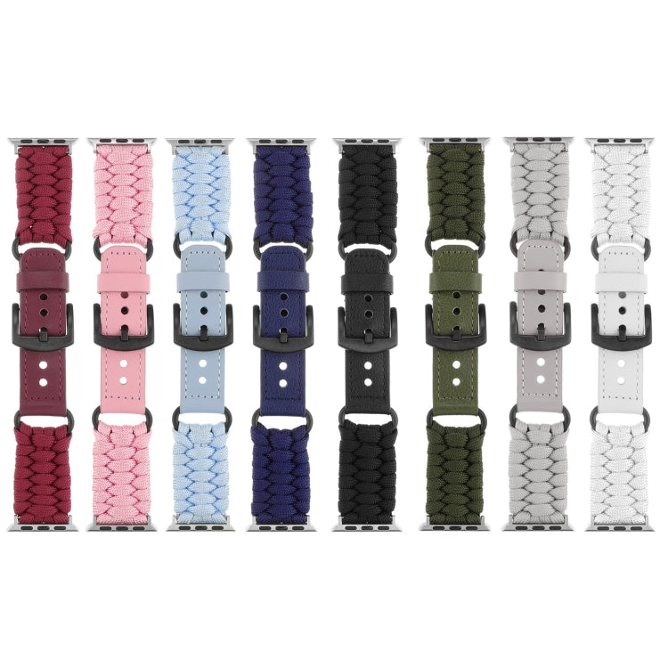 For Apple Watch Series 7 45mm Plain Paracord Genuine Leather Watch Band(Black) - Watch Bands by PMC TechLife | Online Shopping South Africa | PMC TechLife