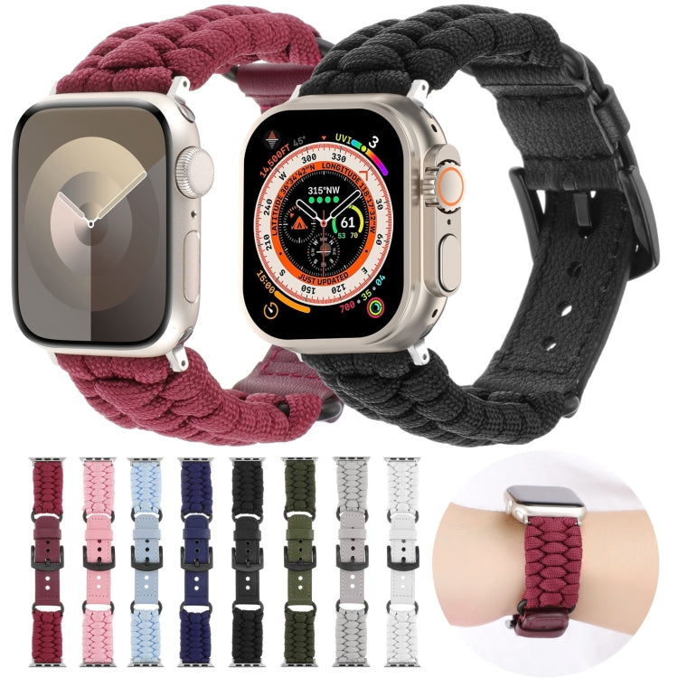 For Apple Watch Series 9 41mm Plain Paracord Genuine Leather Watch Band(White) - Watch Bands by PMC TechLife | Online Shopping South Africa | PMC TechLife