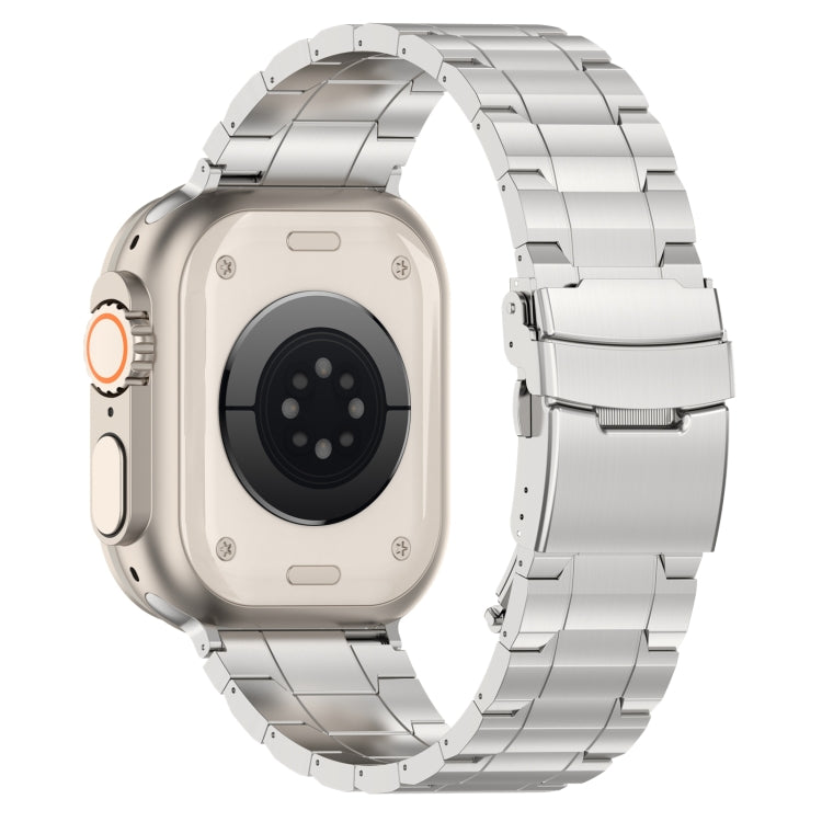 For Apple Watch SE 2023 44mm Safety Buckle Trapezoid Titanium Steel Watch Band(Silver) - free shipping - PMC TechLife - Order now!