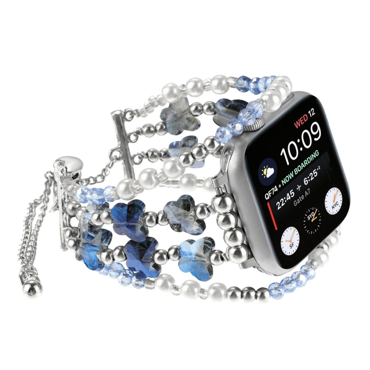 For Apple Watch Series 8 45mm Butterfly Chain Bracelet Metal Watch Band(Blue) - Watch Bands by PMC TechLife | Online Shopping South Africa | PMC TechLife