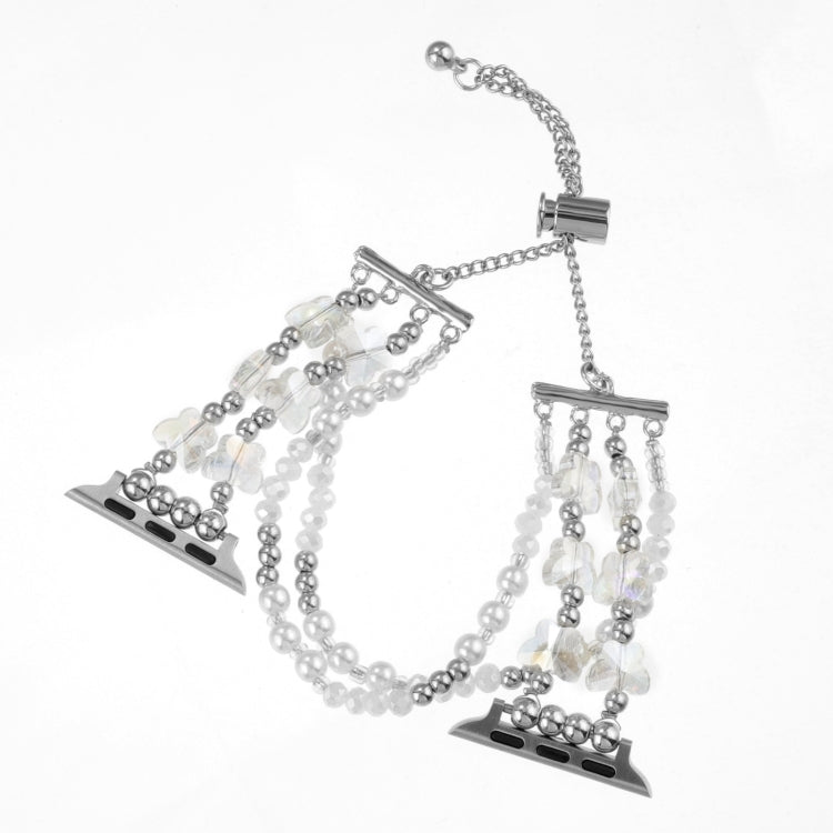 For Apple Watch Series 8 45mm Butterfly Chain Bracelet Metal Watch Band(Transparent Silver) - Watch Bands by PMC TechLife | Online Shopping South Africa | PMC TechLife