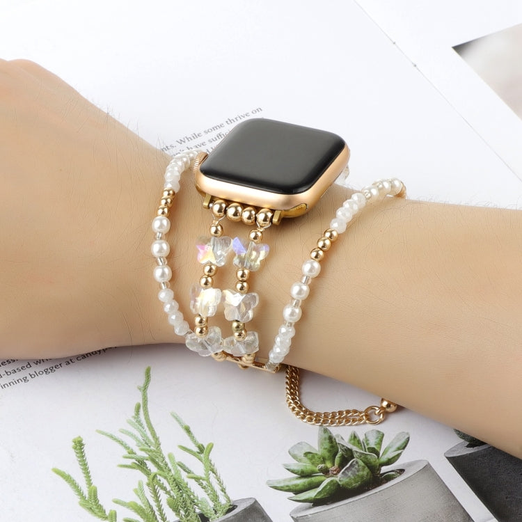 For Apple Watch Series 7 45mm Butterfly Chain Bracelet Metal Watch Band(Transparent Gold) - free shipping - PMC TechLife - Order now!