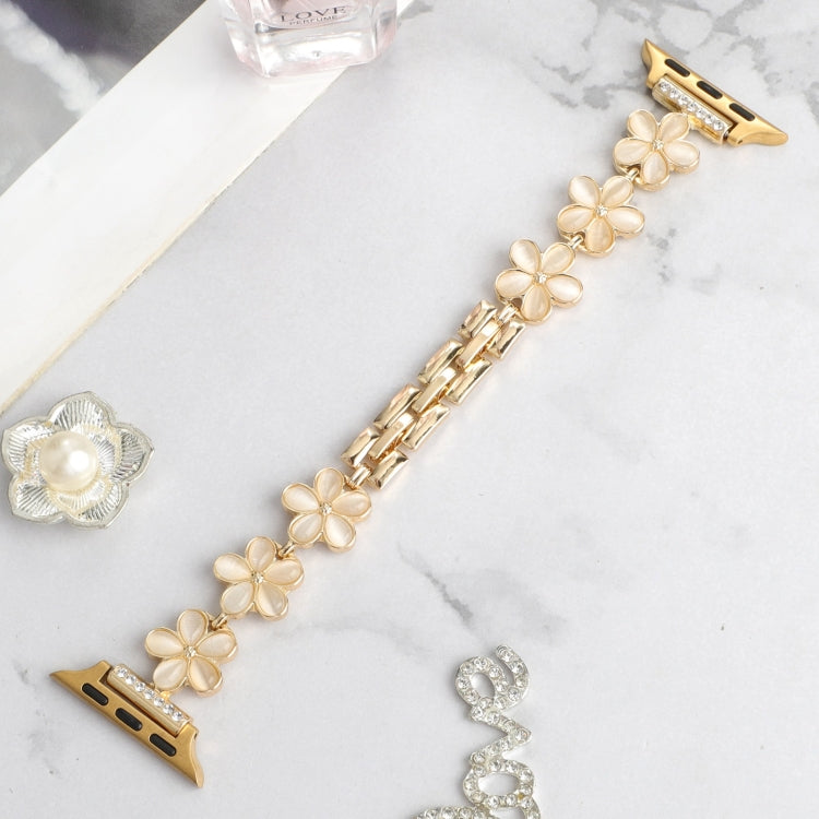 For Apple Watch Series 9 45mm 5-petaled Flower Zinc Alloy Chain Watch Band(Gold) - Watch Bands by PMC TechLife | Online Shopping South Africa | PMC TechLife
