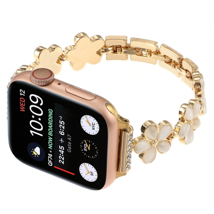 For Apple Watch Series 9 45mm 5-petaled Flower Zinc Alloy Chain Watch Band(Gold) - Watch Bands by PMC TechLife | Online Shopping South Africa | PMC TechLife