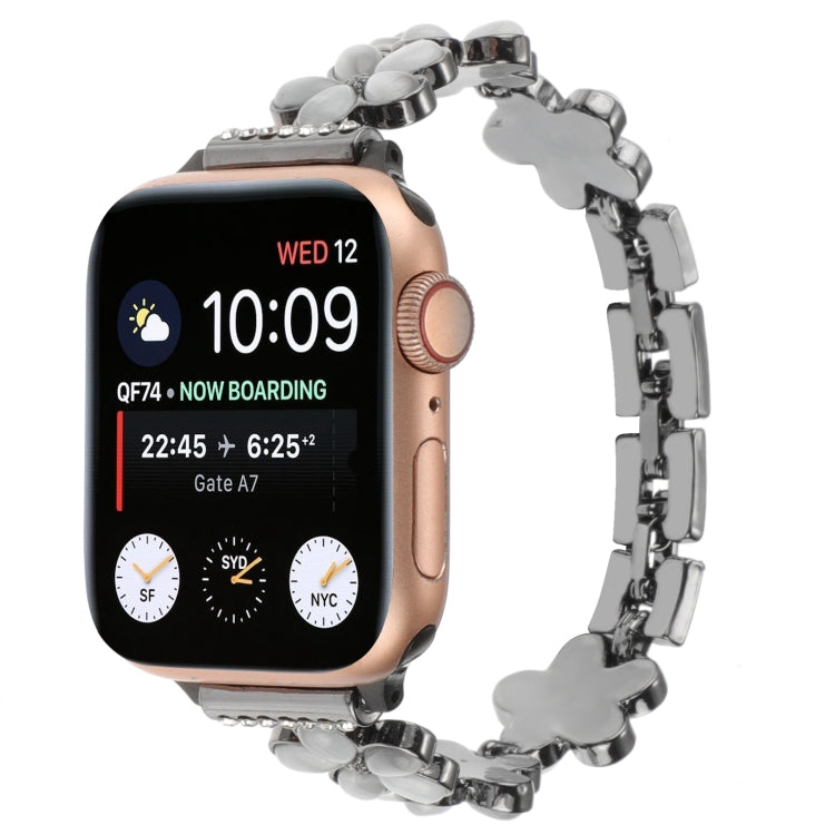 For Apple Watch Series 8 41mm 5-petaled Flower Zinc Alloy Chain Watch Band(Black) - free shipping - PMC TechLife - Order now!