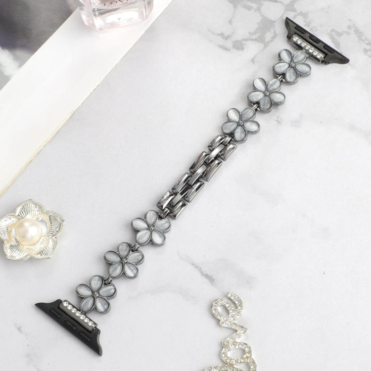 For Apple Watch Series 8 45mm 5-petaled Flower Zinc Alloy Chain Watch Band(Black) - Watch Bands by PMC TechLife | Online Shopping South Africa | PMC TechLife | Buy Now Pay Later Mobicred