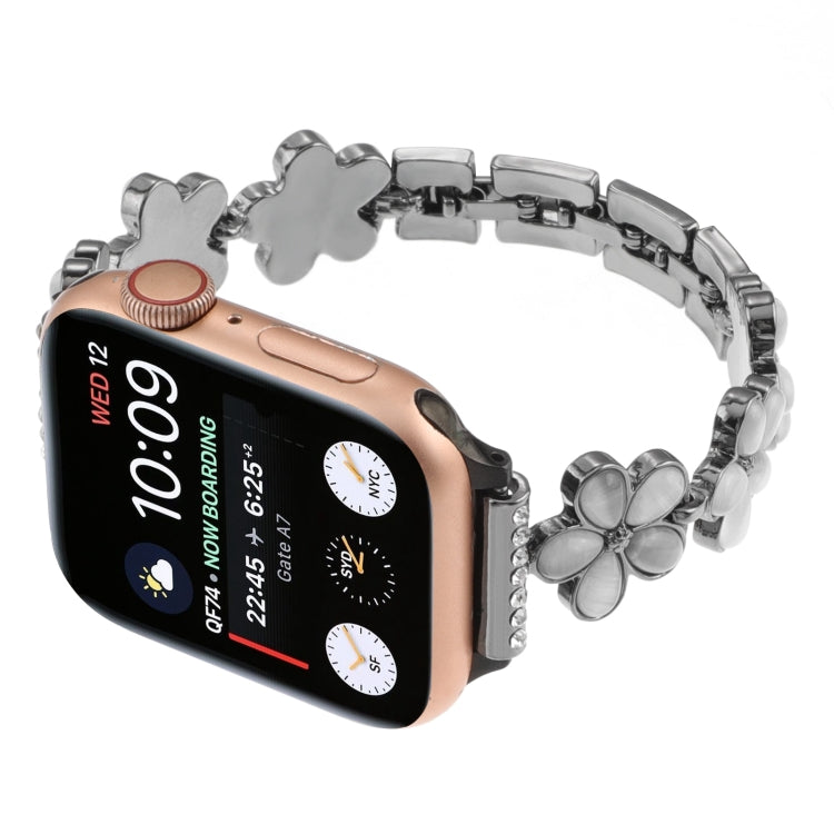 For Apple Watch Series 8 45mm 5-petaled Flower Zinc Alloy Chain Watch Band(Black) - Watch Bands by PMC TechLife | Online Shopping South Africa | PMC TechLife | Buy Now Pay Later Mobicred