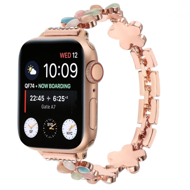 For Apple Watch Series 8 45mm 5-petaled Flower Zinc Alloy Chain Watch Band(Rose Gold Colorful) - free shipping - PMC TechLife - Order now!