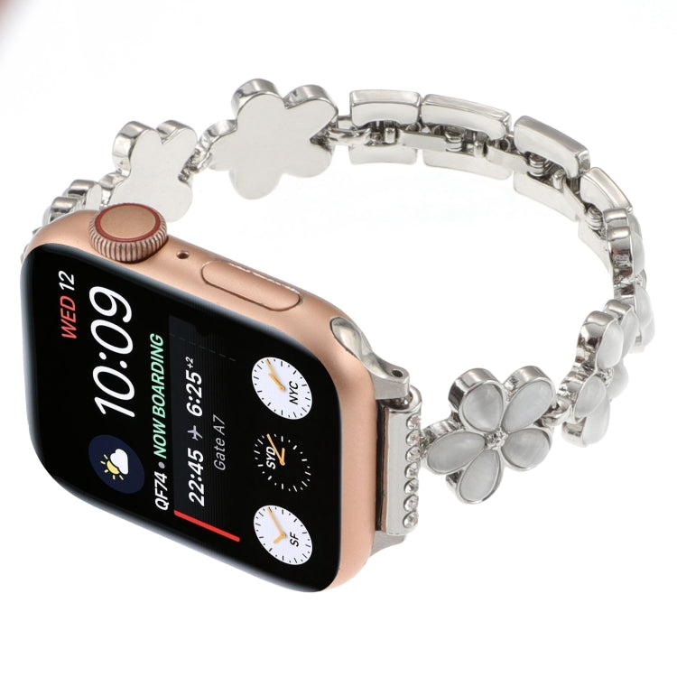 For Apple Watch SE 2022 44mm 5-petaled Flower Zinc Alloy Chain Watch Band(Silver) - free shipping - PMC TechLife - Order now!