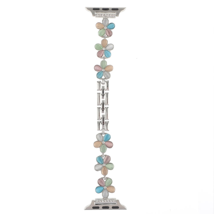 For Apple Watch SE 2022 44mm 5-petaled Flower Zinc Alloy Chain Watch Band(Silver Colorful) - Watch Bands by PMC TechLife | Online Shopping South Africa | PMC TechLife