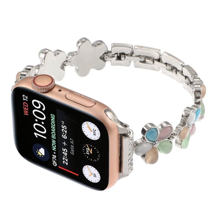 For Apple Watch SE 2022 44mm 5-petaled Flower Zinc Alloy Chain Watch Band(Silver Colorful) - Watch Bands by PMC TechLife | Online Shopping South Africa | PMC TechLife
