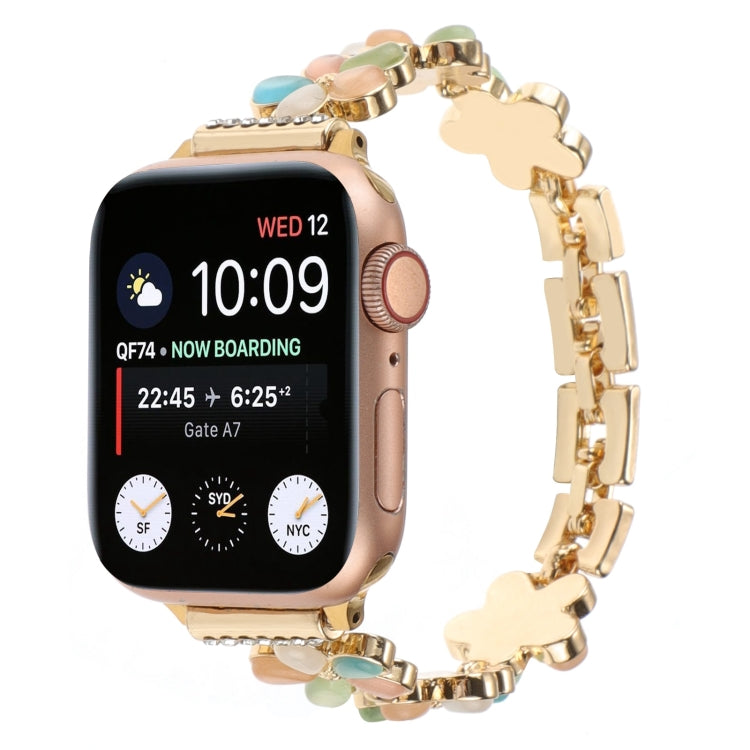 For Apple Watch Series 5 44mm 5-petaled Flower Zinc Alloy Chain Watch Band(Gold Colorful) - free shipping - PMC TechLife - Order now!