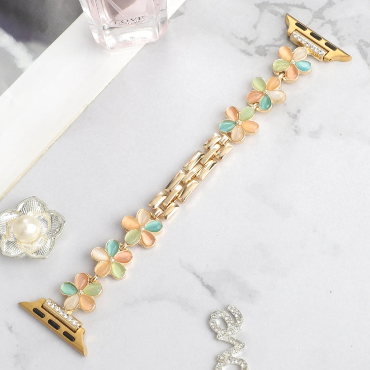 For Apple Watch Series 5 44mm 5-petaled Flower Zinc Alloy Chain Watch Band(Gold Colorful) - free shipping - PMC TechLife - Order now!