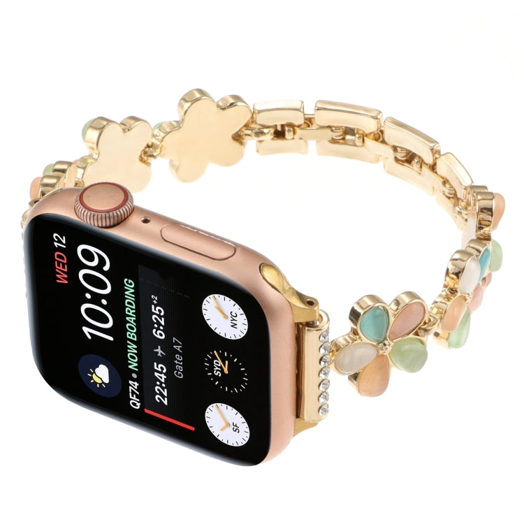 For Apple Watch Series 5 44mm 5-petaled Flower Zinc Alloy Chain Watch Band(Gold Colorful) - free shipping - PMC TechLife - Order now!