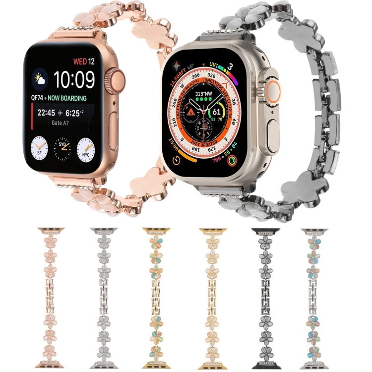 For Apple Watch SE 2022 44mm 5-petaled Flower Zinc Alloy Chain Watch Band(Silver Colorful) - Watch Bands by PMC TechLife | Online Shopping South Africa | PMC TechLife