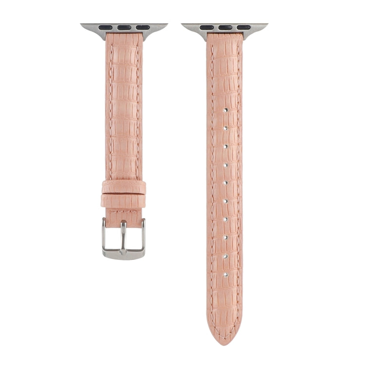 For Apple Watch SE 2023 44mm Slim Crocodile Leather Watch Band(Pink) - Watch Bands by PMC TechLife | Online Shopping South Africa | PMC TechLife | Buy Now Pay Later Mobicred