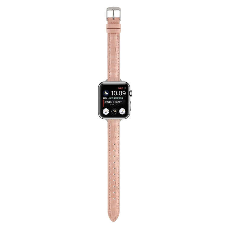 For Apple Watch SE 2023 44mm Slim Crocodile Leather Watch Band(Pink) - Watch Bands by PMC TechLife | Online Shopping South Africa | PMC TechLife | Buy Now Pay Later Mobicred