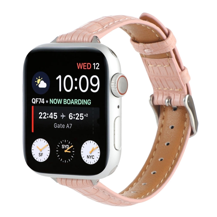 For Apple Watch SE 2023 40mm Slim Crocodile Leather Watch Band(Pink) - free shipping - PMC TechLife - Order now!