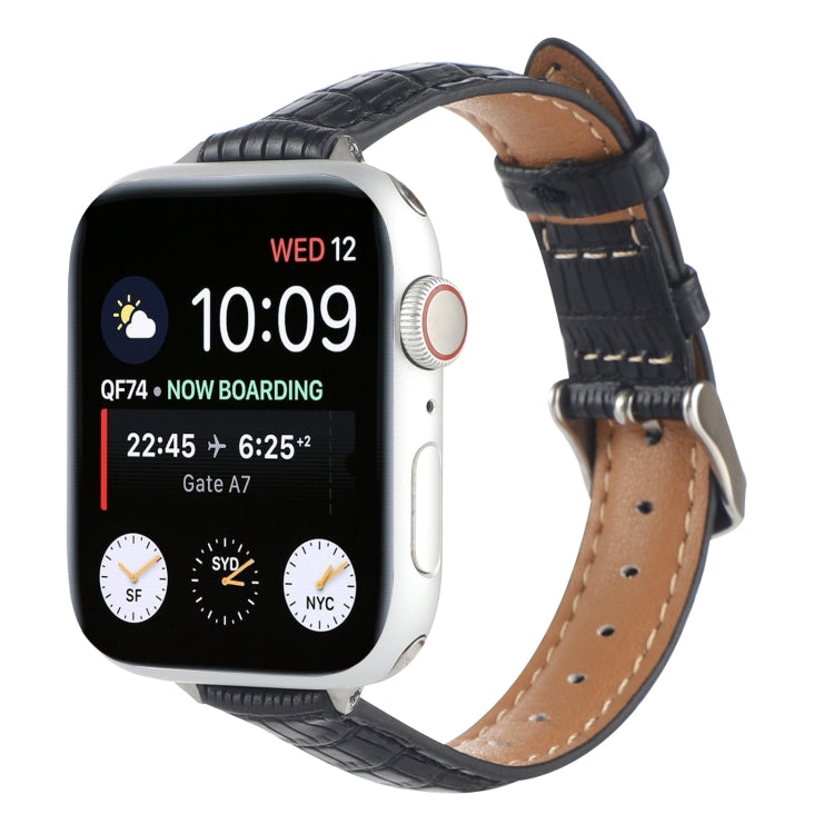 For Apple Watch SE 2022 44mm Slim Crocodile Leather Watch Band(Black) - Watch Bands by PMC TechLife | Online Shopping South Africa | PMC TechLife | Buy Now Pay Later Mobicred