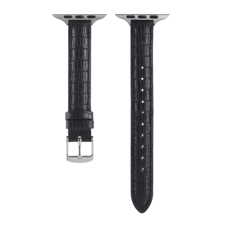 For Apple Watch SE 2022 44mm Slim Crocodile Leather Watch Band(Black) - Watch Bands by PMC TechLife | Online Shopping South Africa | PMC TechLife | Buy Now Pay Later Mobicred