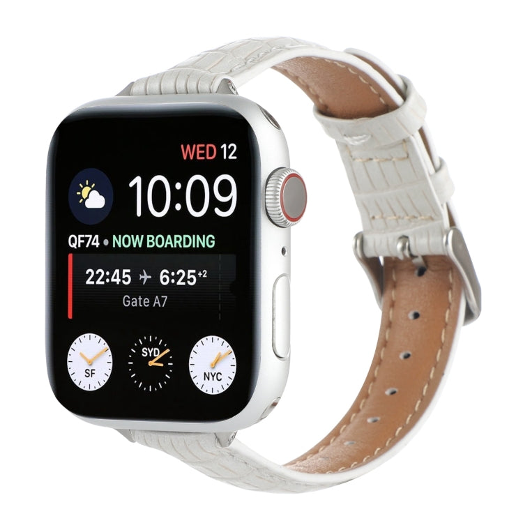 For Apple Watch Series 7 41mm Slim Crocodile Leather Watch Band(White) - Watch Bands by PMC TechLife | Online Shopping South Africa | PMC TechLife | Buy Now Pay Later Mobicred